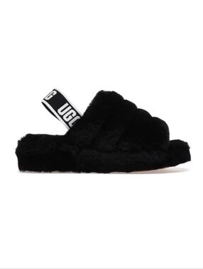 UGG Fluff Yeah Black Shearling Slide Slippers Women's Size 9
